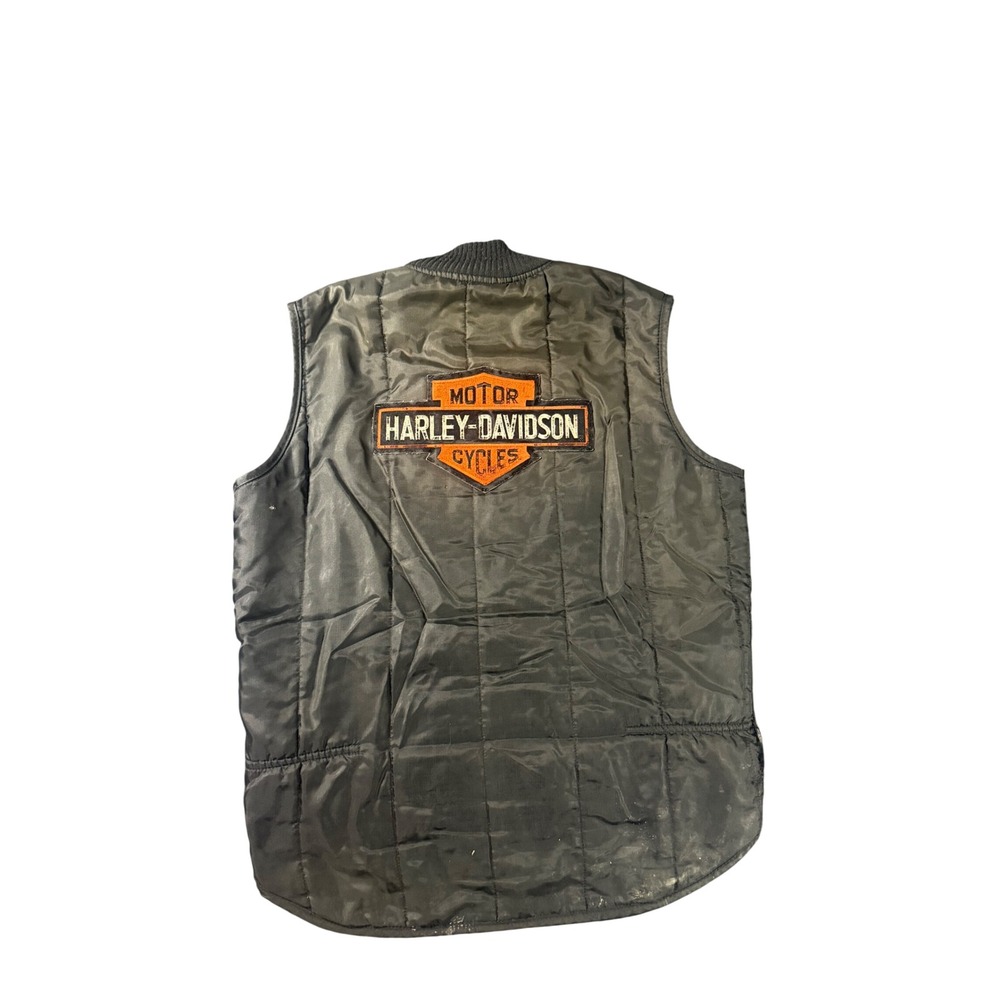 Vintage Harley Davidson Quilted Biker Vest Black Patch Distressed Mens XL